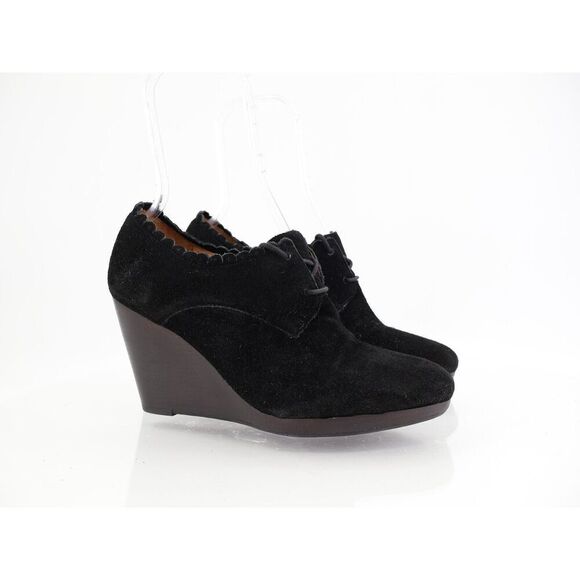 Jack Rogers Olivia Bootie Lace Up Suede Wedge Black Size 9M Pointed Boot - Picture 1 of 14